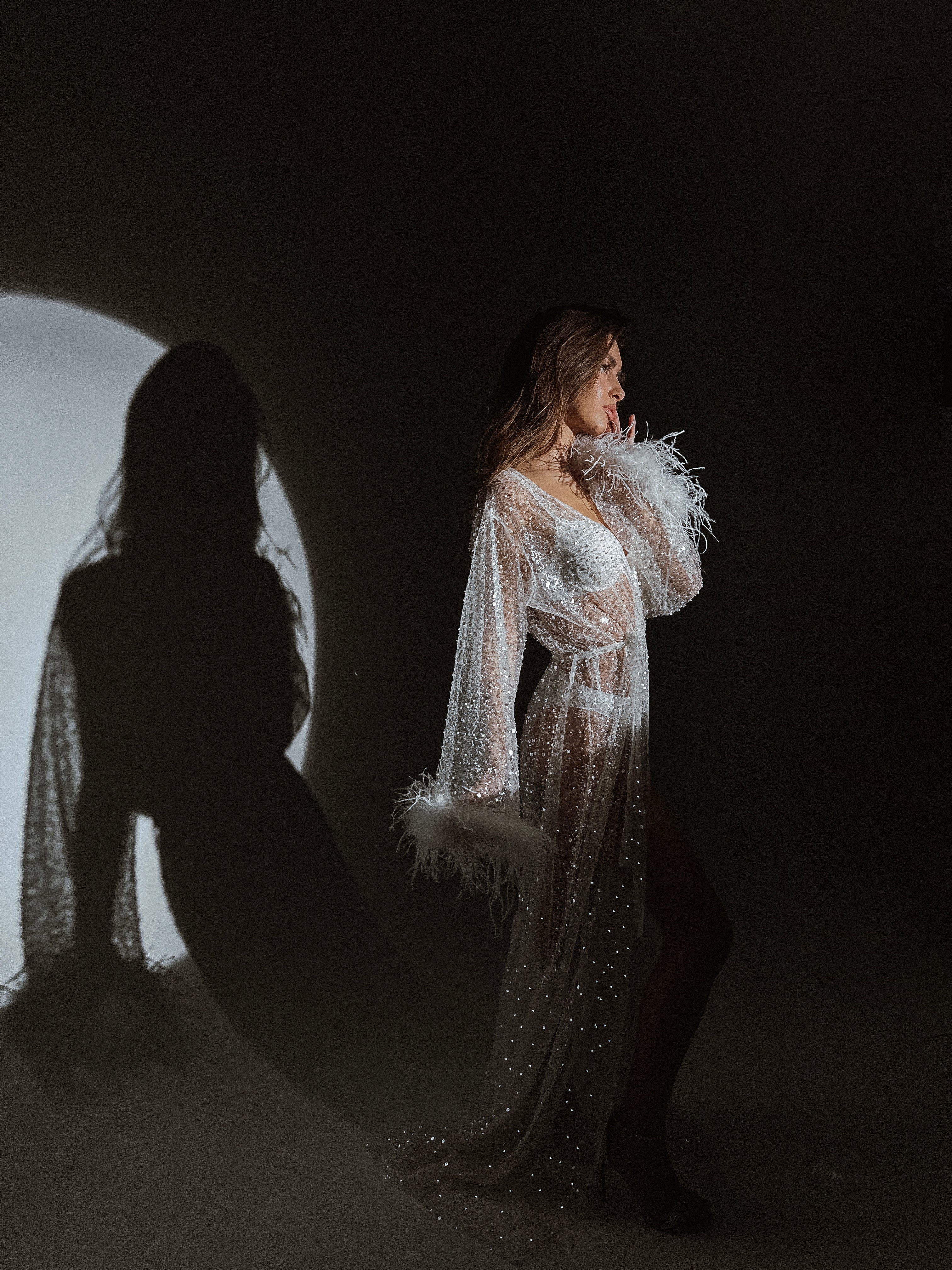 Celestial Sparkle Bridal Robe with Feathers