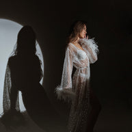 Celestial Sparkle Bridal Robe with Feathers