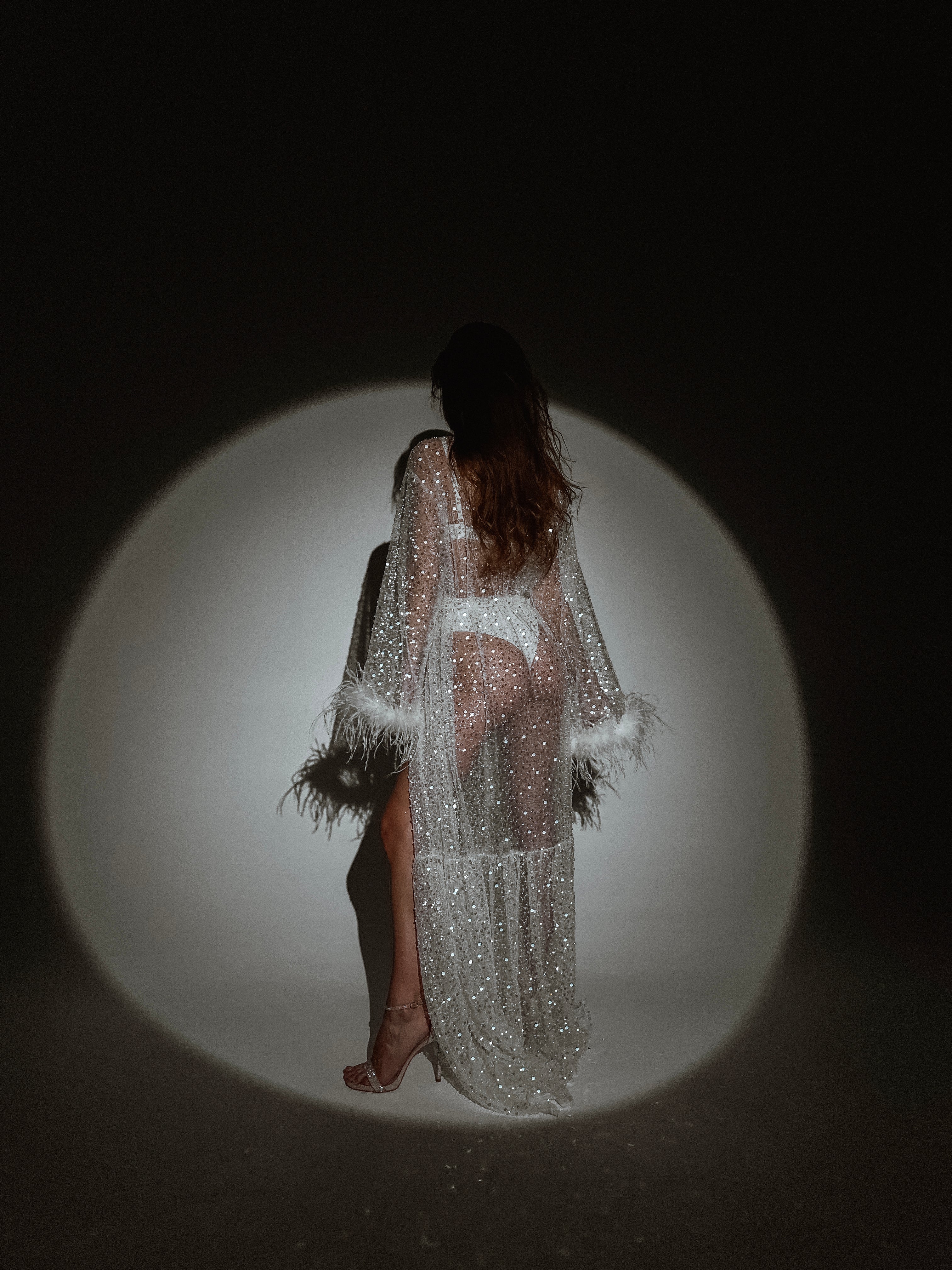 Celestial Sparkle Bridal Robe with Feathers