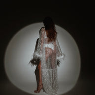 Celestial Sparkle Bridal Robe with Feathers