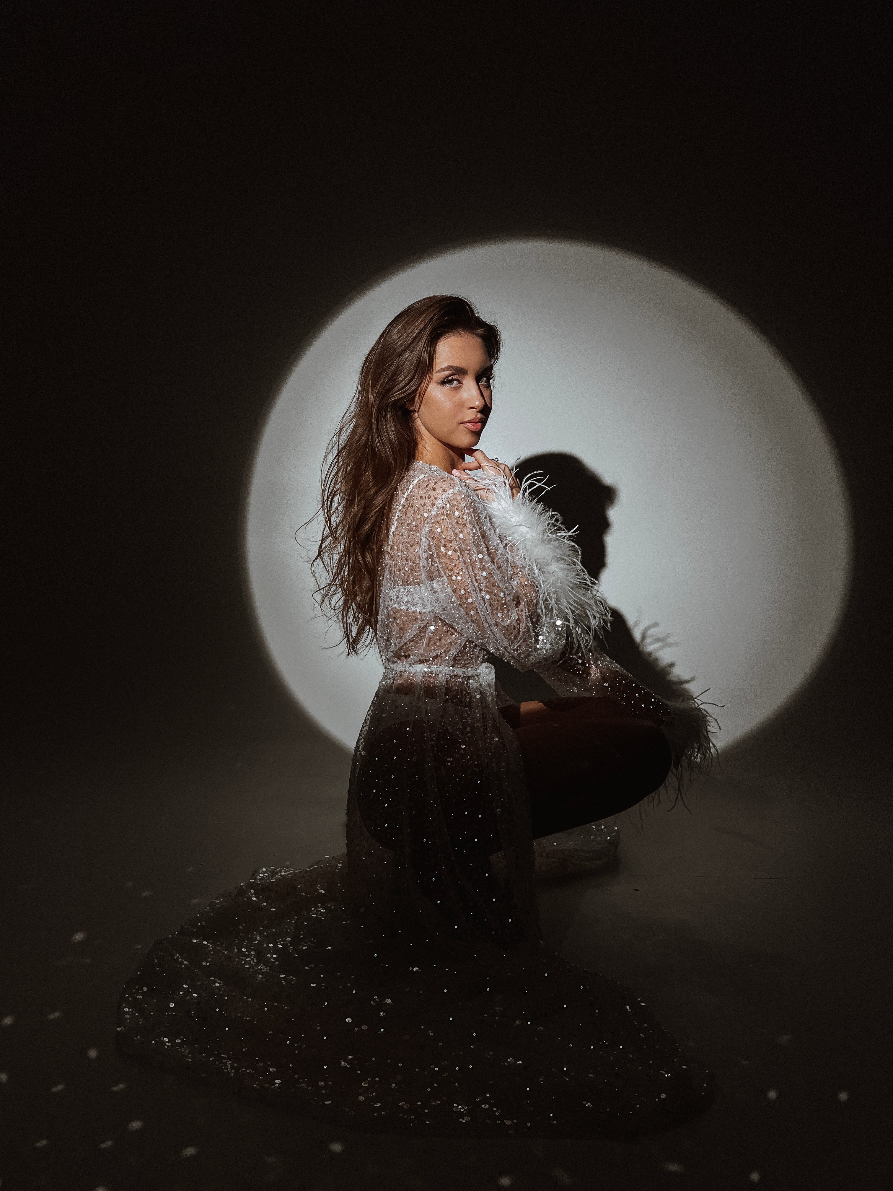 Celestial Sparkle Bridal Robe with Feathers