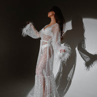 Celestial Sparkle Bridal Robe with Feathers