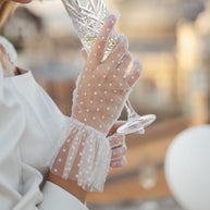 White sheer polka dot gloves with ruffle