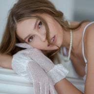 Sparkly Tulle White Glitter Bridal Gloves