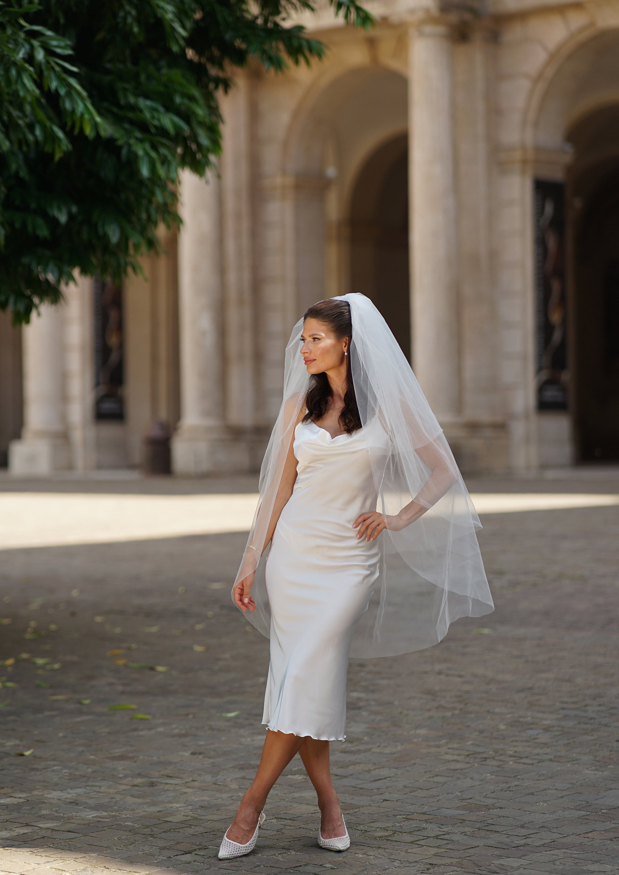 Elegant Two-Tier Tulle Bridal Veil ( 110 cm)