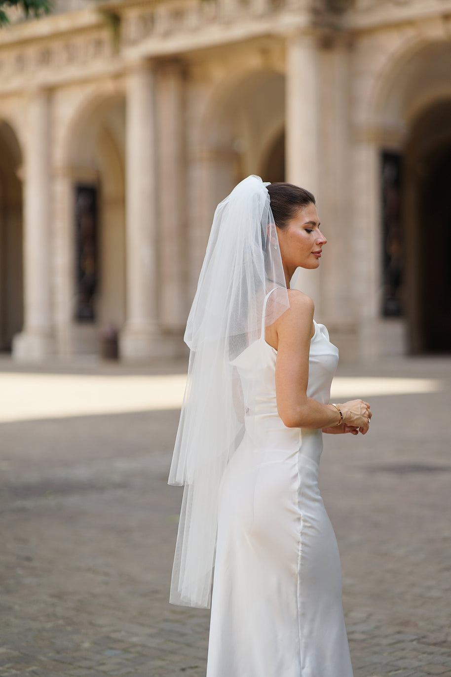 Elegant Two-Tier Tulle Bridal Veil ( 110 cm)