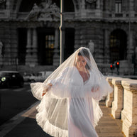 Romantic Ruffled Two-Tier Bridal Veil with Soft Tulle Trim