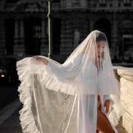Romantic Ruffled Two-Tier Bridal Veil with Soft Tulle Trim