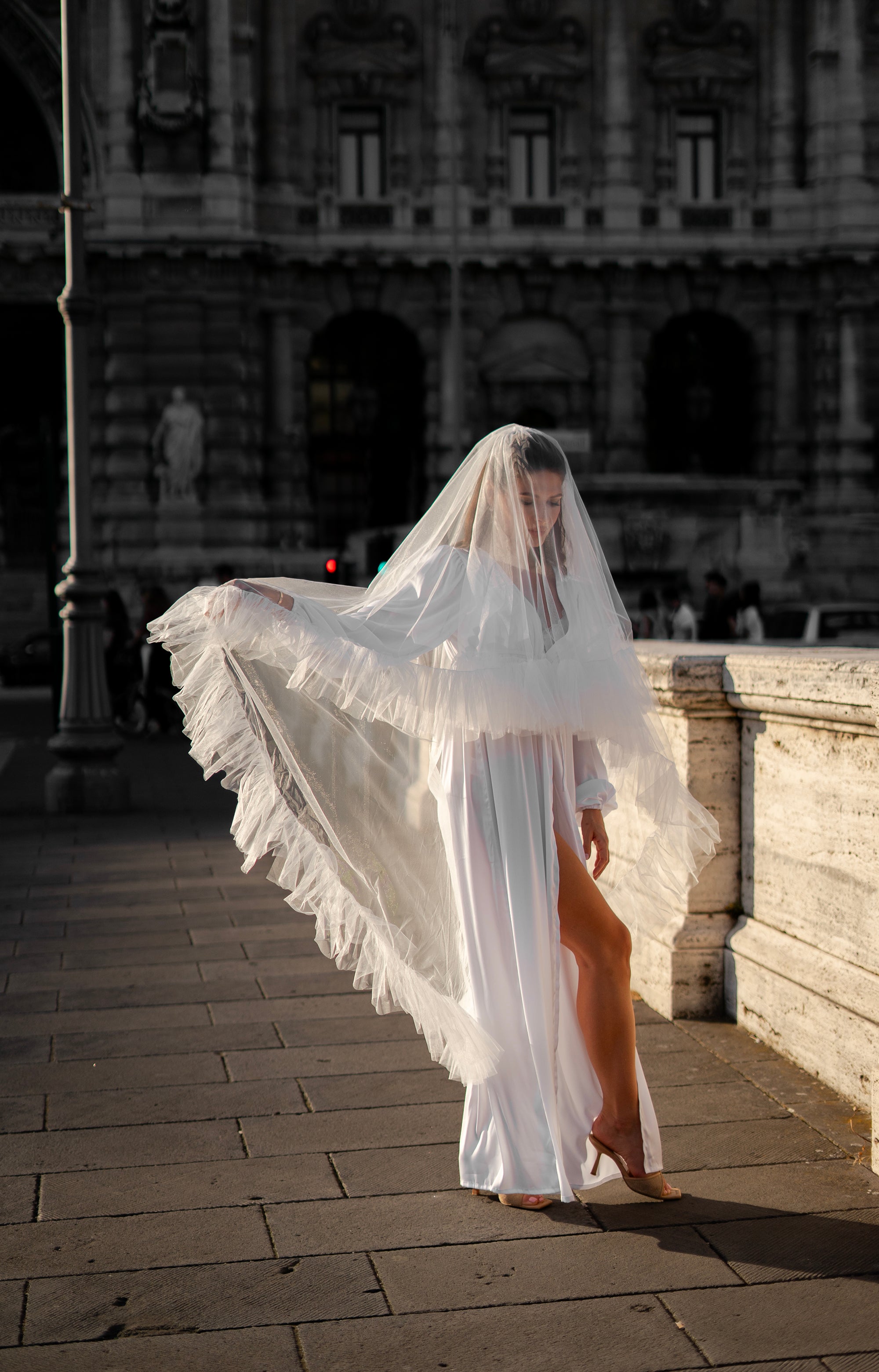 Romantic Ruffled Two-Tier Bridal Veil with Soft Tulle Trim