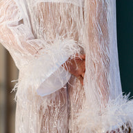 Valerie - Long Shiny Robe with Feather Sleeves