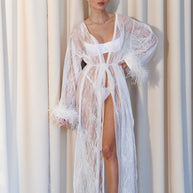 Valerie - Long Shiny Robe with Feather Sleeves