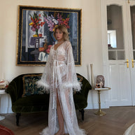 Regal Radiance - Feathered Sparkly Bridal Robe