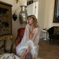 Regal Radiance - Feathered Sparkly Bridal Robe