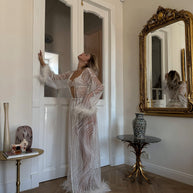 Regal Radiance - Feathered Sparkly Bridal Robe