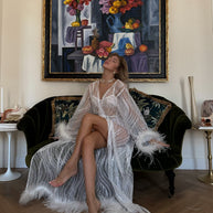 Regal Radiance - Feathered Sparkly Bridal Robe