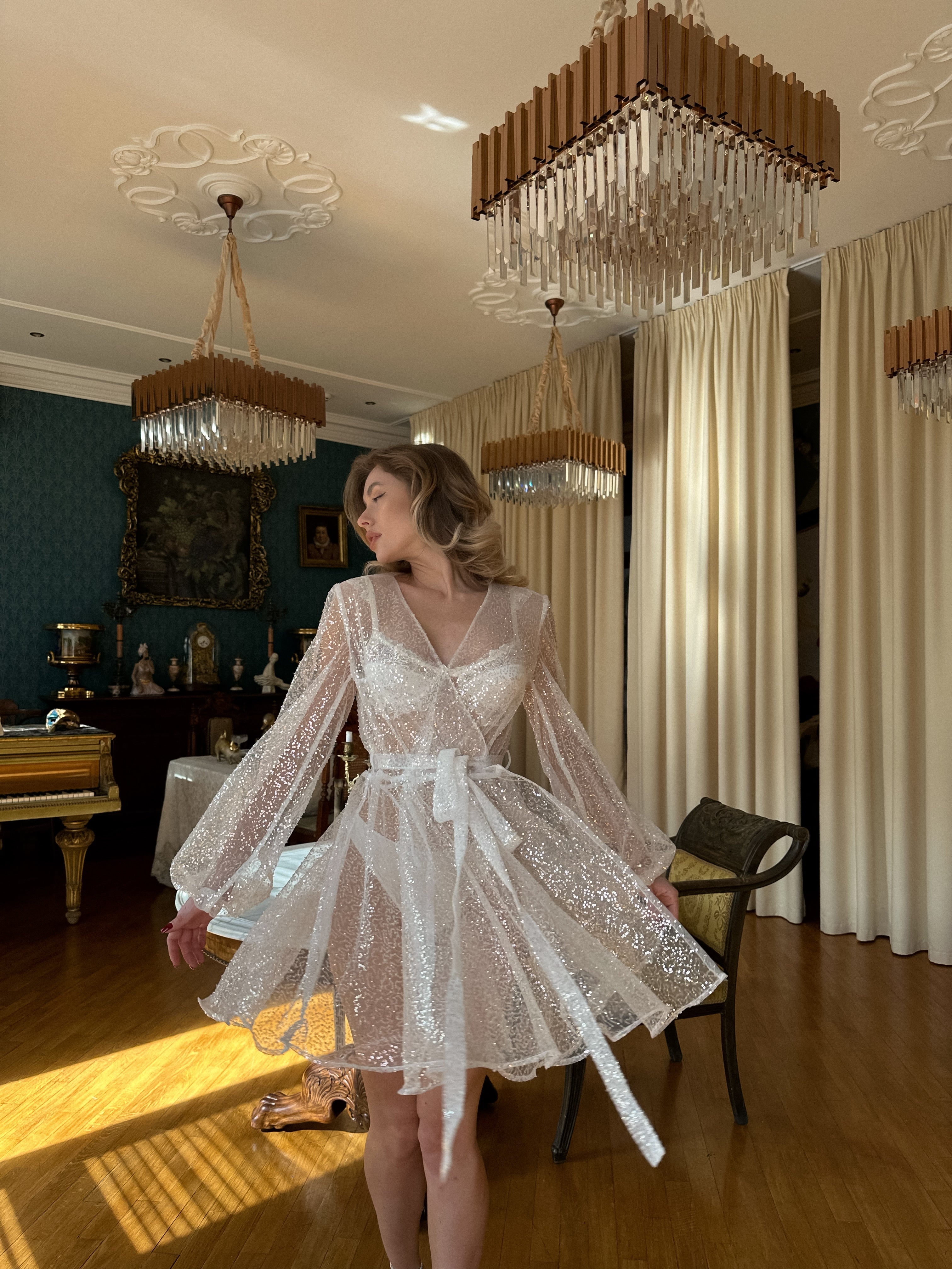 Éclisse - Sequin Bridal Transparent Robe