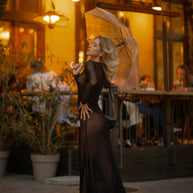 Blackie - Long Transparent Mesh Dress with Train