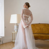 Aurelia - Sheer Bridal Robe with Lace Appliqué