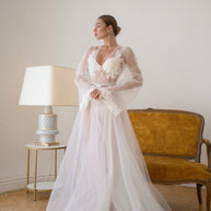 Aurelia - Sheer Bridal Robe with Lace Appliqué