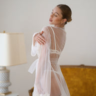 Aurelia - Sheer Bridal Robe with Lace Appliqué