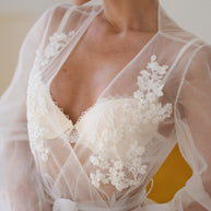 Aurelia - Sheer Bridal Robe with Lace Appliqué