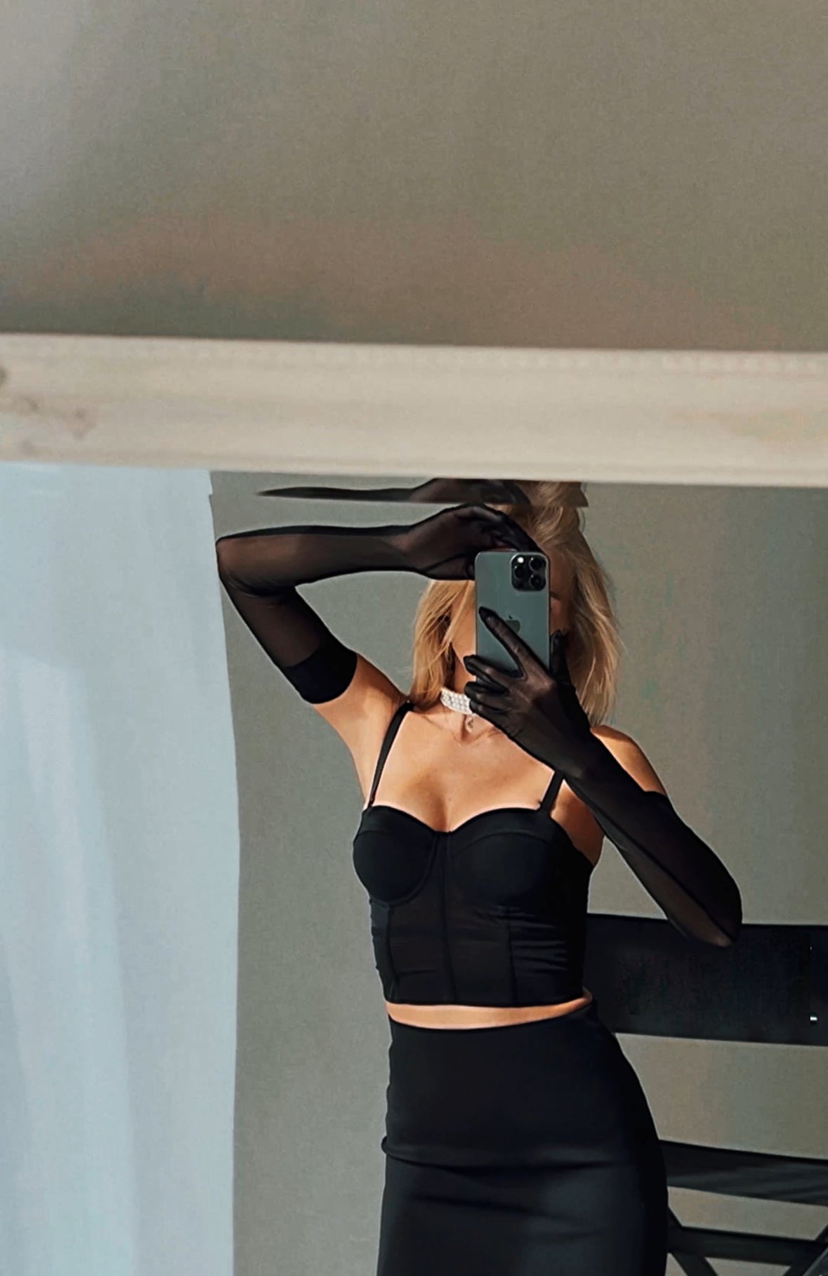 Midnight Elegance: Long Black Soft Mesh Gloves