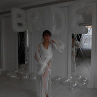 Victoria - Milky Sparkle Bridal Robe with Feathers