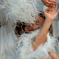 Glamorous Silver Glitter Dress with Ostrich Feather Details