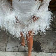 Glamorous Silver Glitter Dress with Ostrich Feather Details
