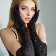 Elegance Unveiled: Black Shiny Glitter Gloves