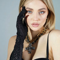 Elegance Unveiled: Black Shiny Glitter Gloves