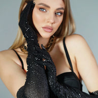 Elegance Unveiled: Black Shiny Glitter Gloves