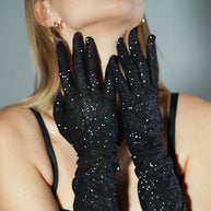 Elegance Unveiled: Black Shiny Glitter Gloves