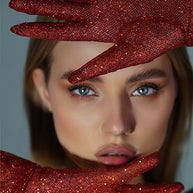 Dazzle in Crimson - Long Red Shiny Glitter Gloves