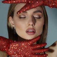 Dazzle in Crimson - Long Red Shiny Glitter Gloves