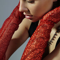 Dazzle in Crimson - Long Red Shiny Glitter Gloves