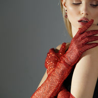 Dazzle in Crimson - Long Red Shiny Glitter Gloves