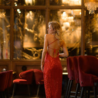 Sequin Red Evening Gown: Open Back Prom Dress