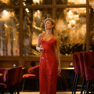 Sequin Red Evening Gown: Open Back Prom Dress