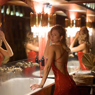 Sequin Red Evening Gown: Open Back Prom Dress