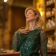 Emerald Elegance - Green Mini Dress with Transparent Sleeves
