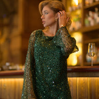 Emerald Elegance - Green Mini Dress with Transparent Sleeves