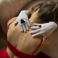 White Sheer Bridal Gloves with Pearl Buttons
