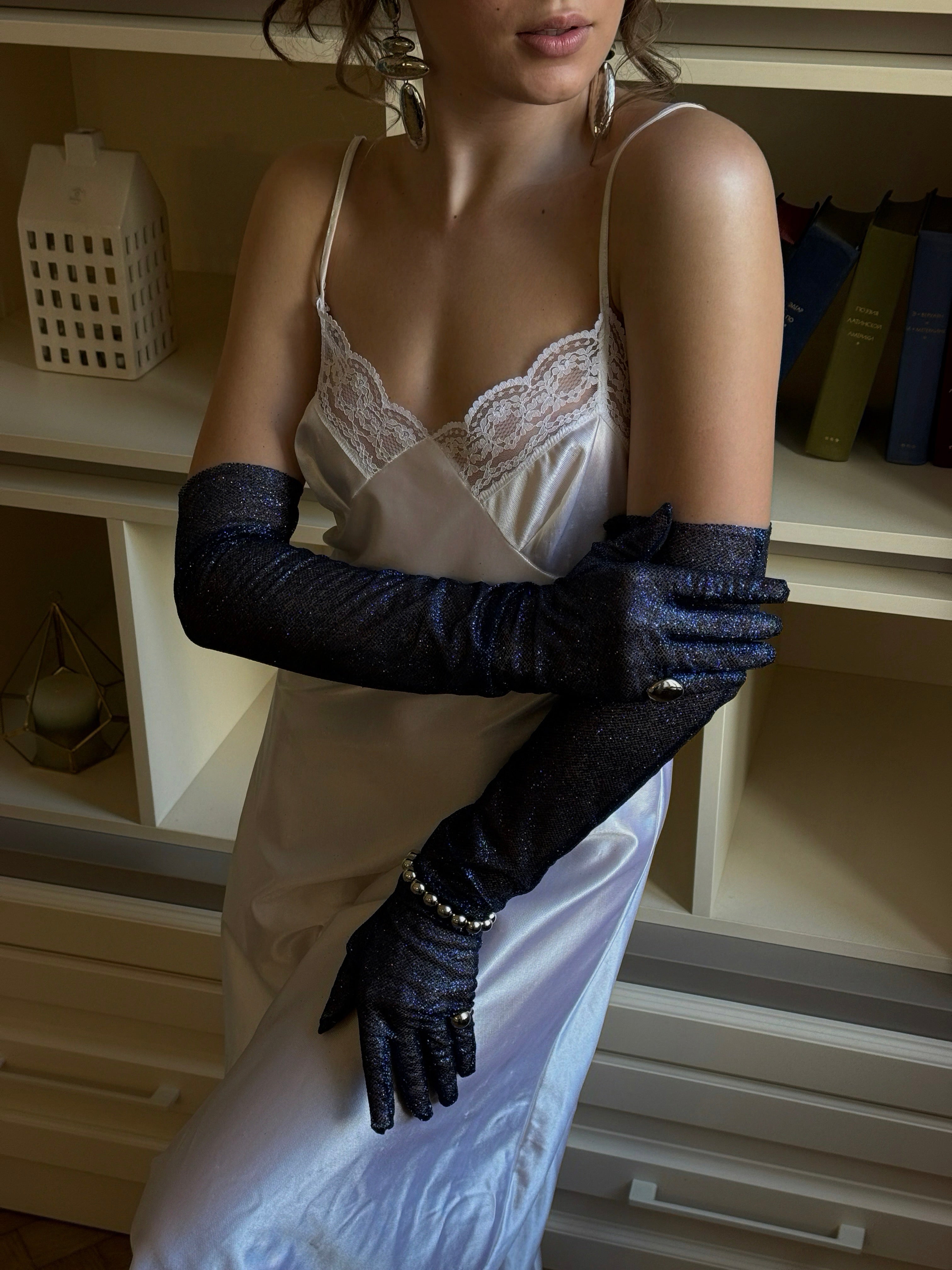 Midnight Glitter Opera Gloves