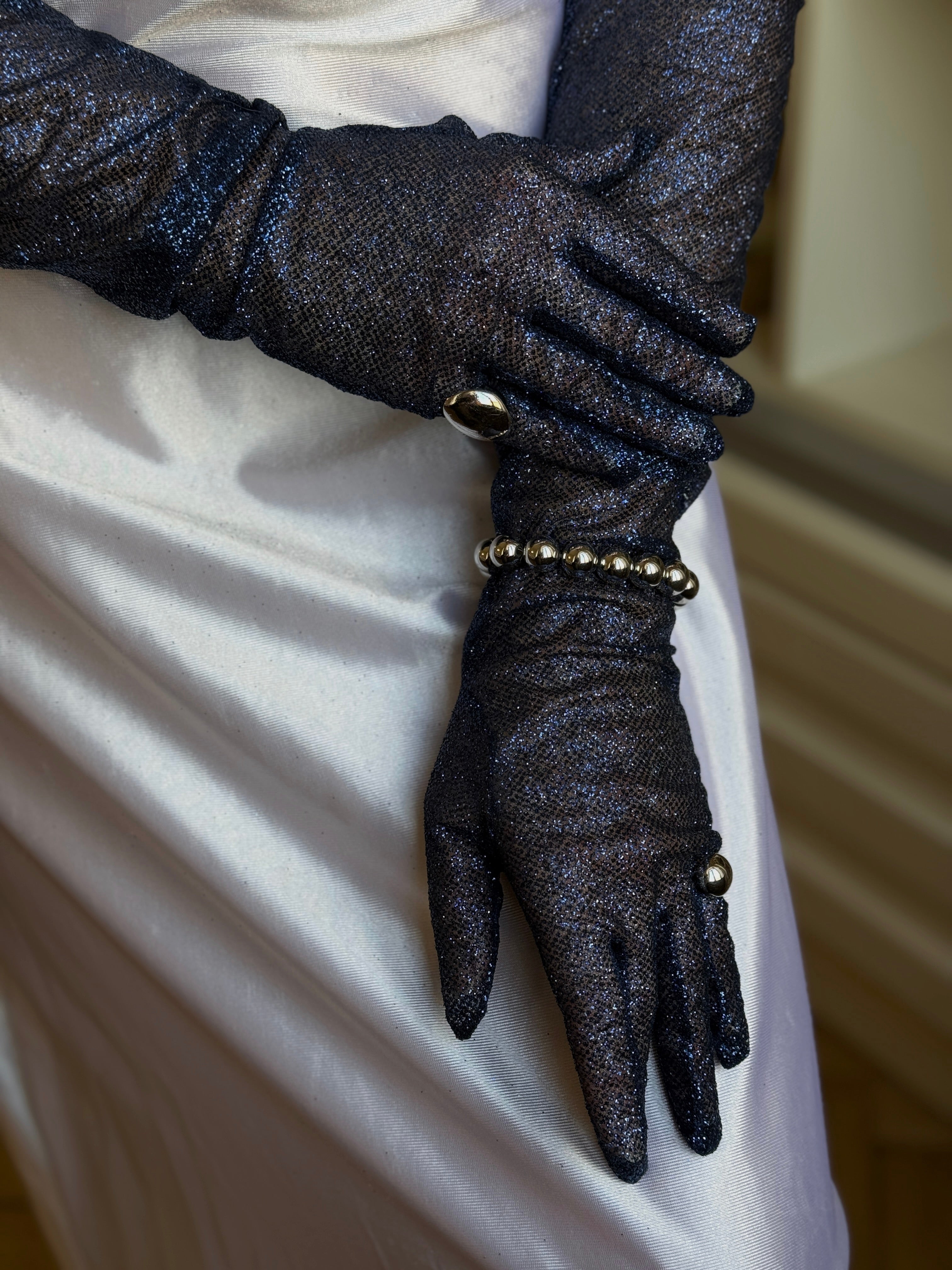 Midnight Glitter Opera Gloves