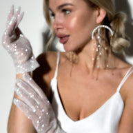 Luxe Short Glitter White Gloves