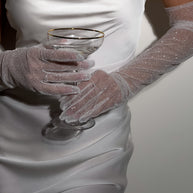 Elegant Long White Glitter Gloves