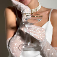 Elegant Long White Glitter Gloves